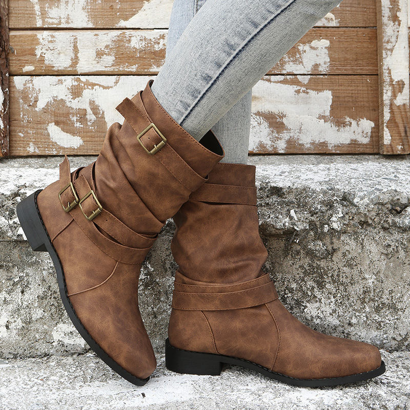 Faux Leather Low-Heel Boots, picture 2 of 7
