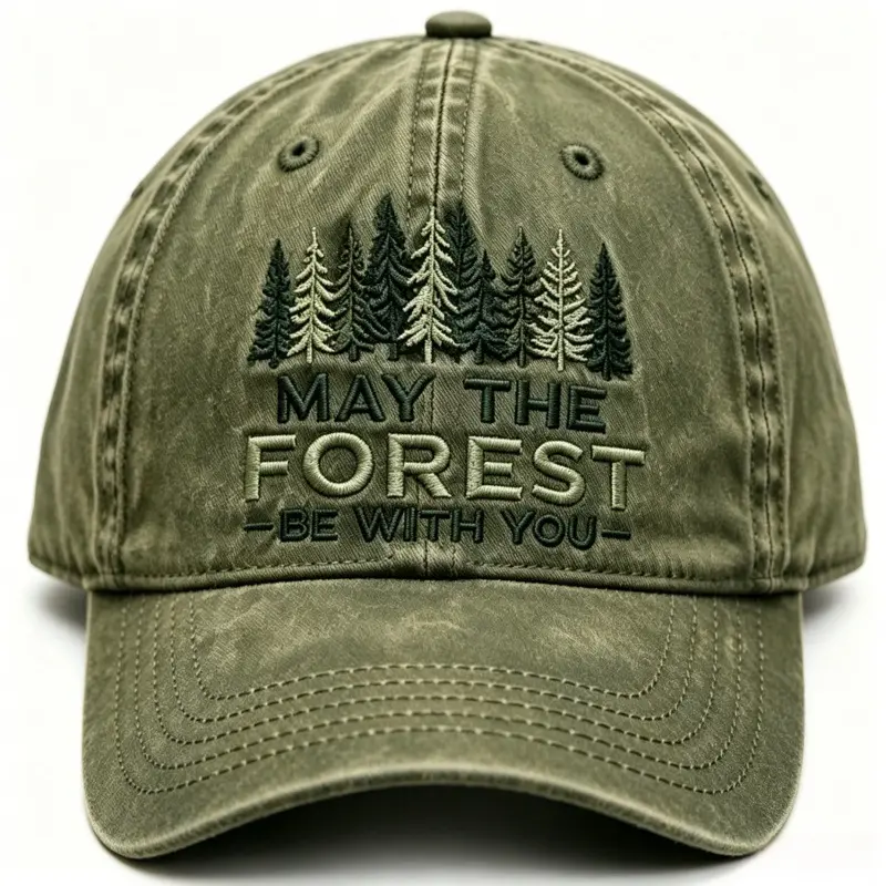 Water-washed, Distressed Forest-themed Embroidered Outdoor Casual Baseball