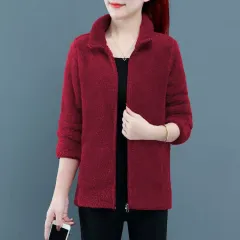 Womens Fashionable Loose-fitting Plus-size Fluffy Coat - Red - View 1