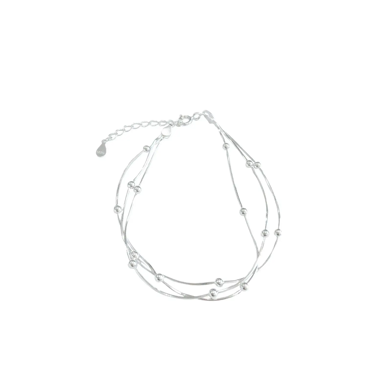 S925 Sterling Silver Three-layer Beads Snake Bone Bracelet