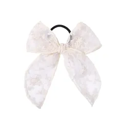 Embroidered Printed Bowknot Hair Ring Simple Lace Rubber Band Hair Rope Floral Dovetail Accessories - Color - View 1
