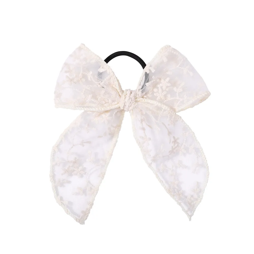 Embroidered Printed Bowknot Hair Ring Simple Lace Rubber Band Hair Rope Floral Dovetail Accessories - Color