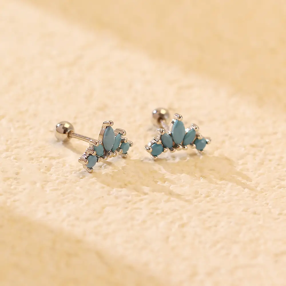 Diamond Inlaid Crown Nut Ear Studs