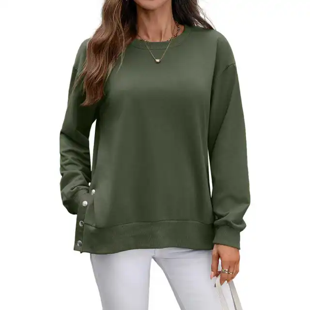European And American Autumn And Winter Solid Color Long sleeved Top Women Green - Shop at LoveMi