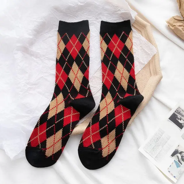 AutumnWinter Diamond Patterned Women's Mid Calf Socks Black - Shop at LoveMi