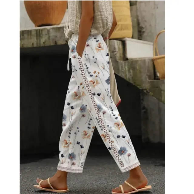 Printed Lace Stitching Straight leg Pants Sweet Casual Pants Picture Color Xxxl - Shop at LoveMi
