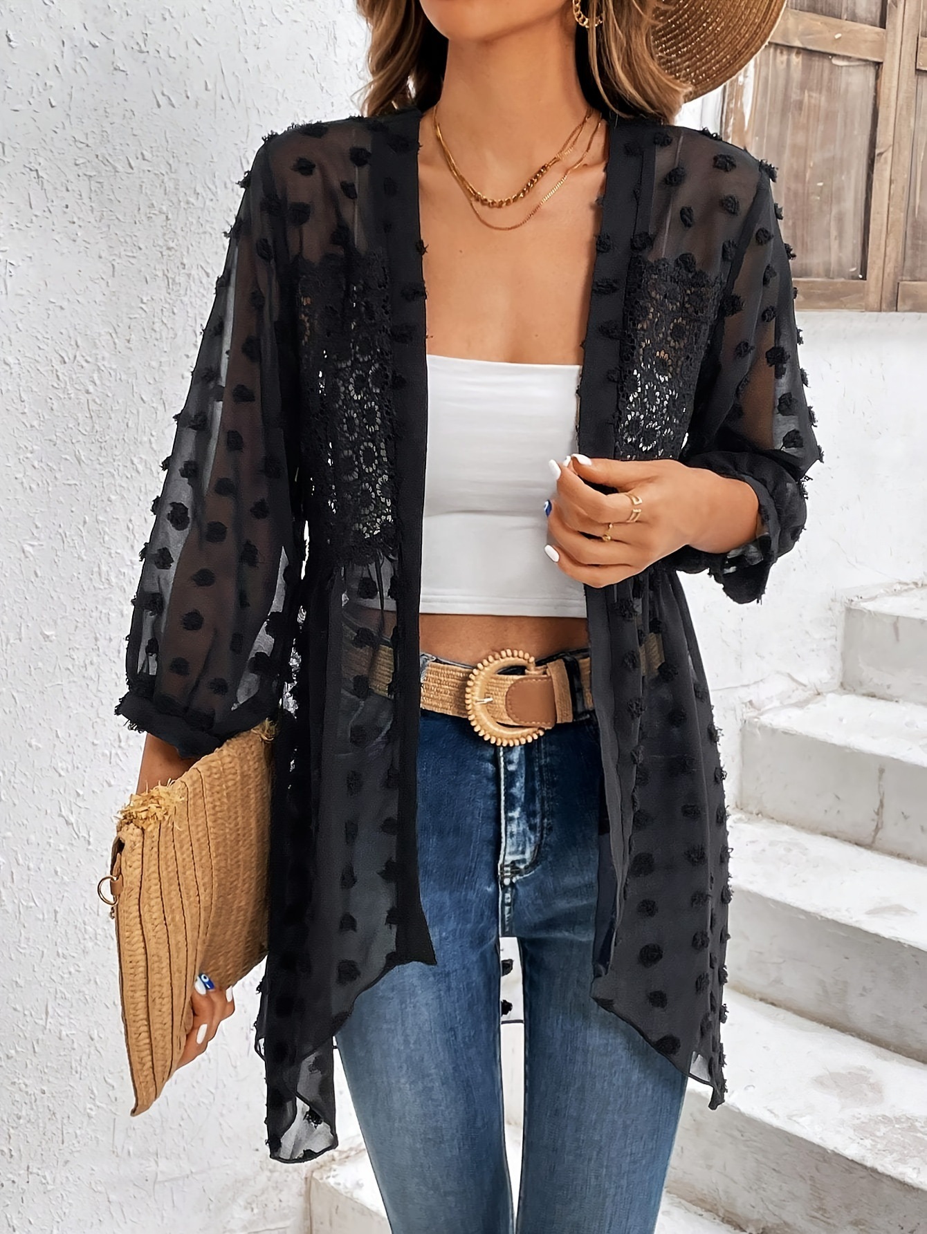 Polka Dot Open Front Coat