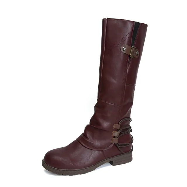 Fashion Casual Round Toe Square Heel Women's High top Fashion Leather Boots Red - Shop at LoveMi