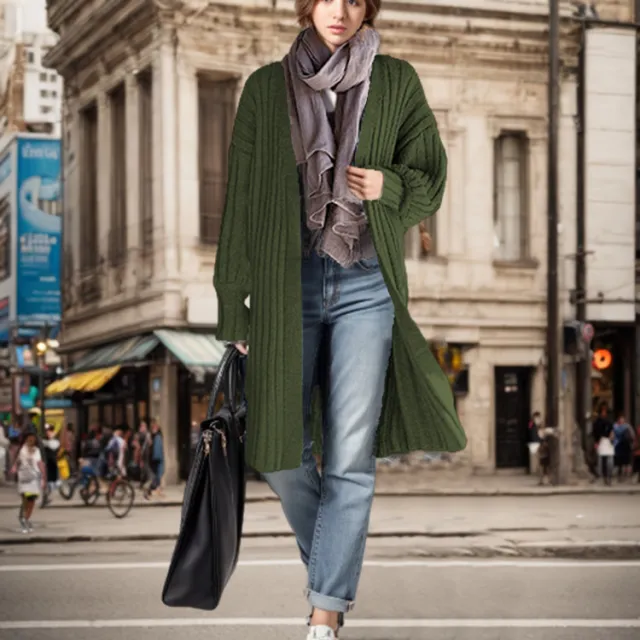 Foreign Trade Mid length Knitted Cardigan Jacket Army Green - Shop at LoveMi