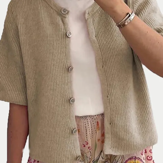 Solid Color Half open Collar Button Sweaters Women's Clothing Women's Casual Cardigan Khaki - Shop at LoveMi