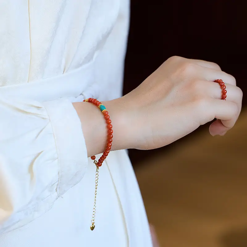 Natural South Red Agate Bracelet Cherry Red Bracelet Raw Ore Turquoise Suit