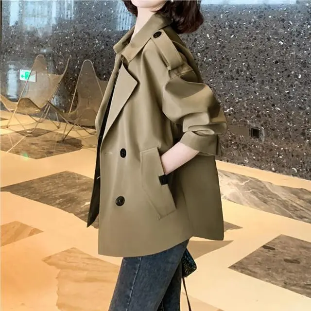 New Korean Style Suit Collar Long Sleeve Top Baggy Casual Jacket - Dark Coffee Color
