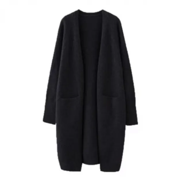 Idle Style Mid length Sweater Coat Women's Loose Pockets Knitted Cardigan Black - Shop at LoveMi