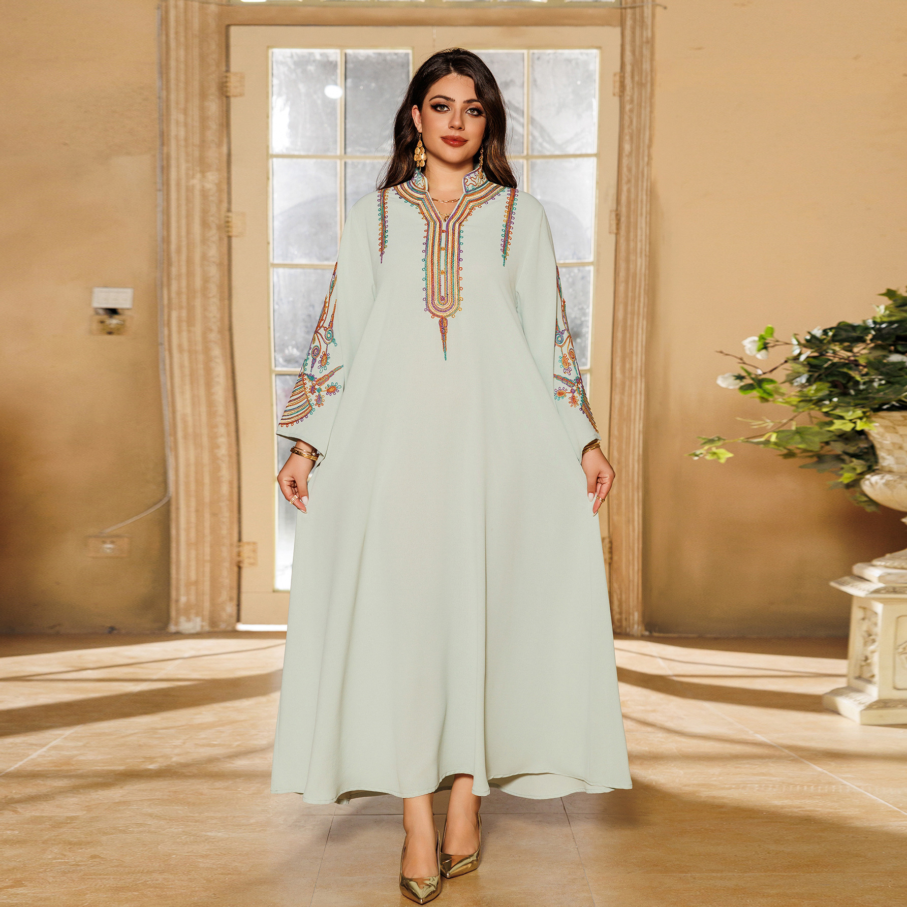 Women's Embroidered Rope Embroidered Muslim Dress