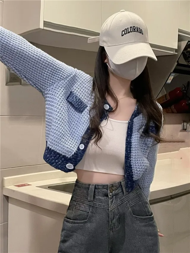 Design Niche Japanese style Retro Idle Style Gentle Chic Cardigan Jacket Light Blue - Shop at LoveMi