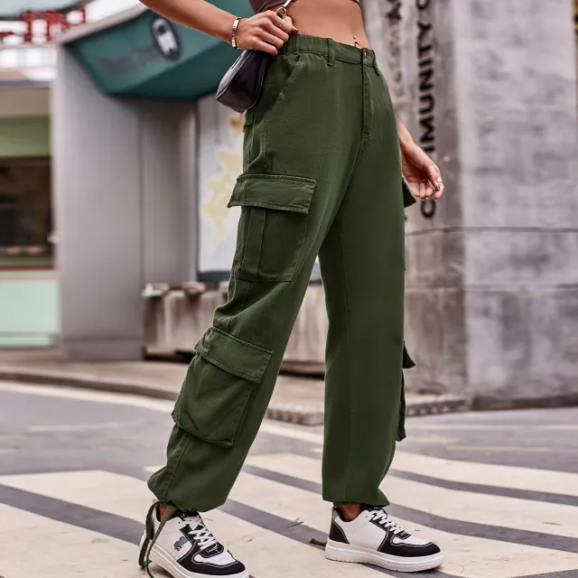 Loose Drawstring Design Denim Overalls Army Green - Shop at LoveMi
