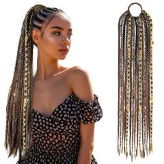 Braided Ponytail Braid Lock Beads Hair Extension - Dark Brown Light Brown - View 1