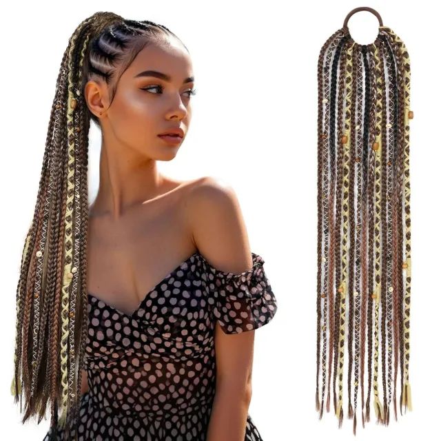 Braided Ponytail Braid Lock Beads Hair Extension Dark Brown Light Brown - Shop at LoveMi