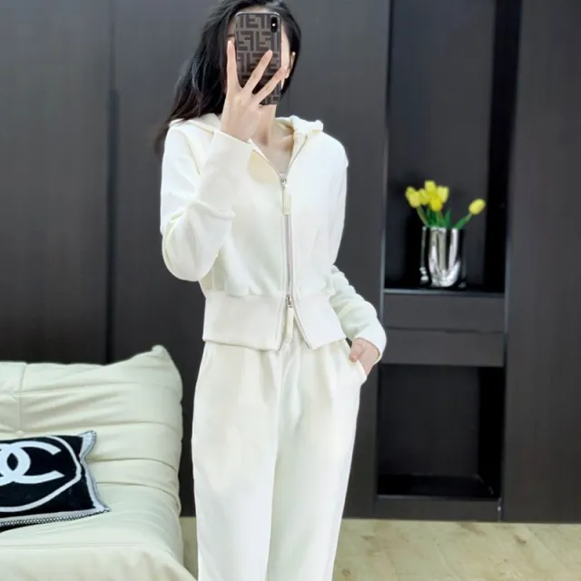 Casual Sports Suit Hooded Sweatshirt Wide leg Pants White - Shop at LoveMi