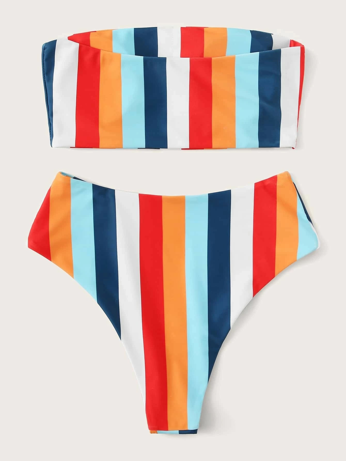 Title 4, Brustprint Regenbogen Streifen Bikini mit hoher...