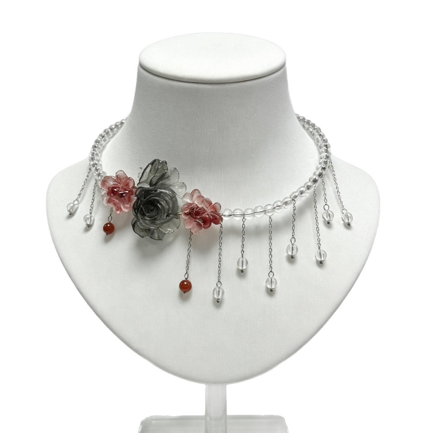 Rose Crystal Tassel Necklace
