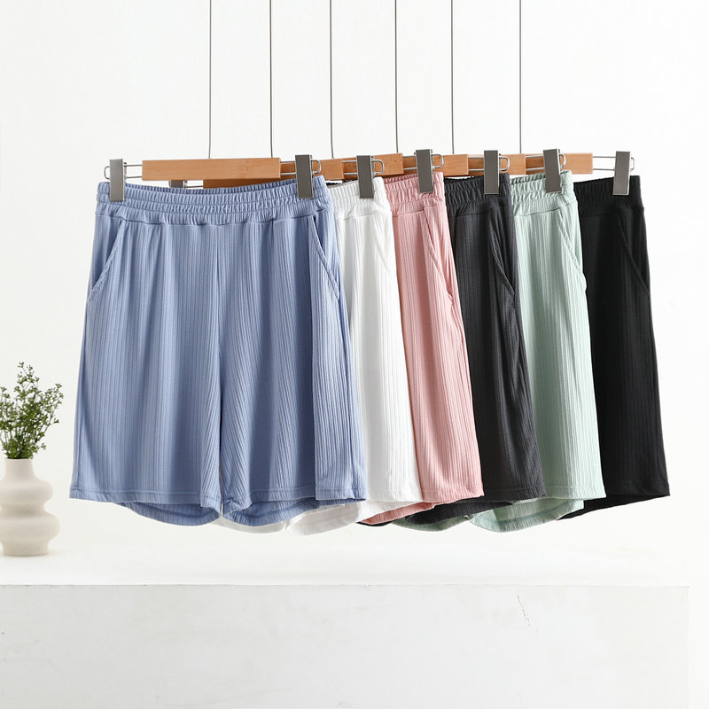 Pocket Shorts For Women, Summer Outerwear, High-waisted, Vertical Stripe Jacquard