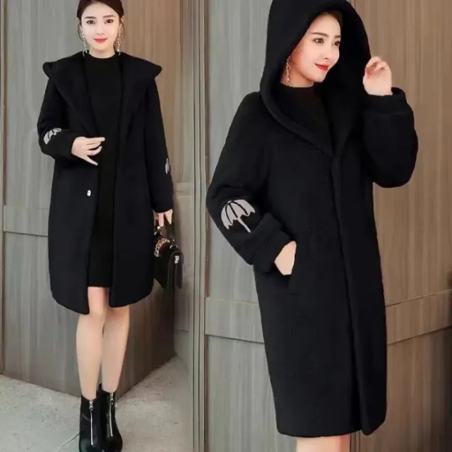 Wool Double sided Fleece Coat Embroidery Thickening Black - Shop at LoveMi