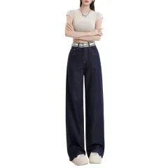 Women's Summer Thin Straight Wide-leg Pants - Blue Cropped Pants - View 1