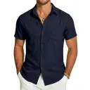 Mens Short-Sleeve Button-Down Shirt With Pocket view 6