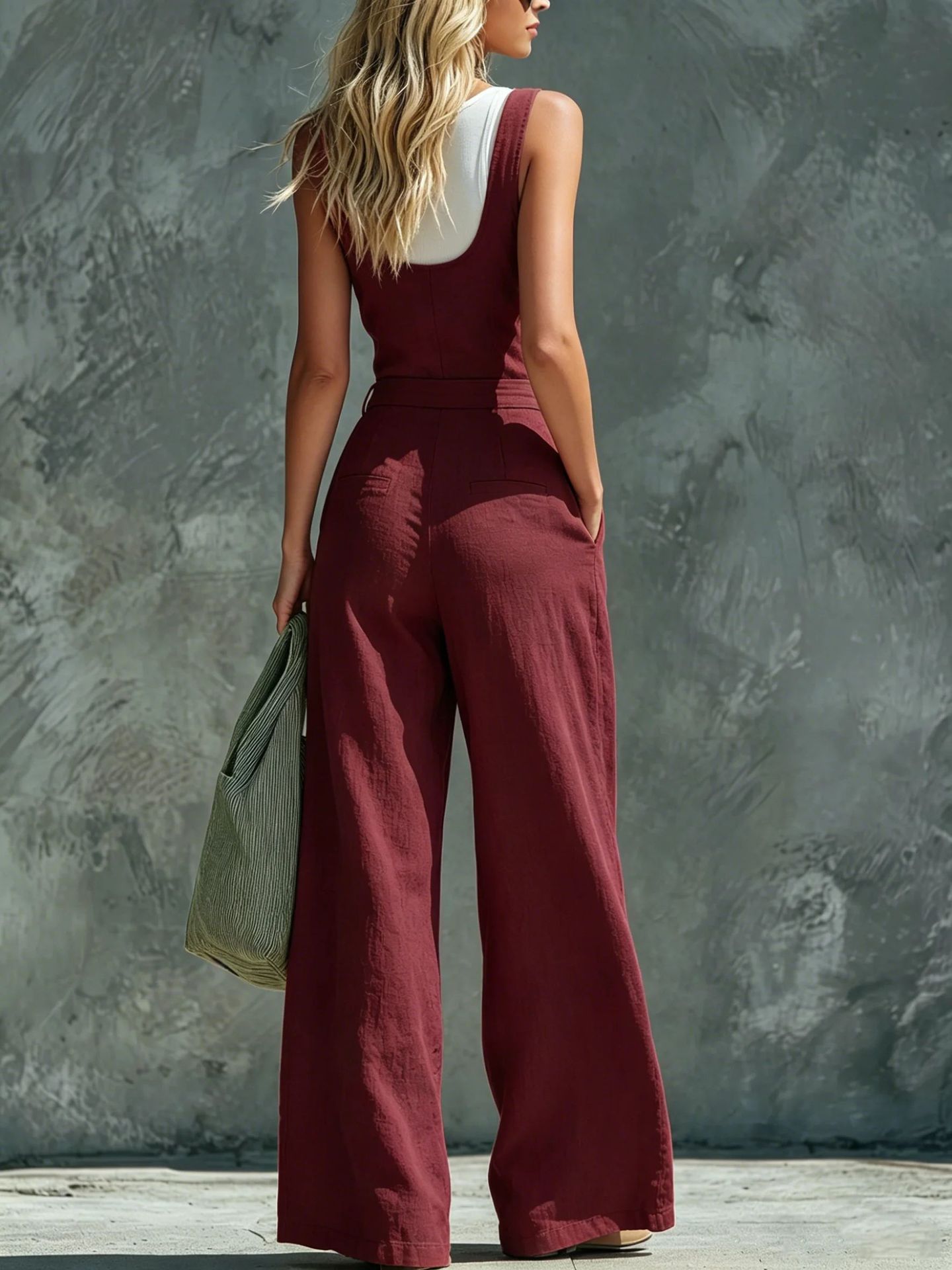 Women's Retro High-Waist Wide-Leg Jumpsuit – vintage button closure lifestyle detail