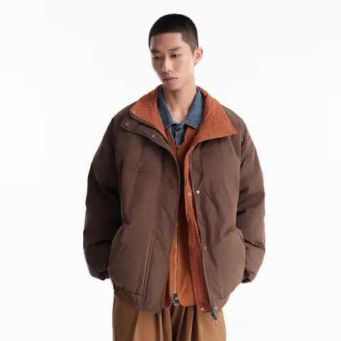 New Plaid Stand-up Collar Thermal Ancient Two-sided Wear Down