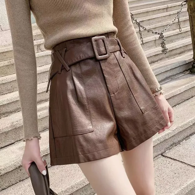 Versatile High waisted Leather Pants For Women Brown - Shop at LoveMi