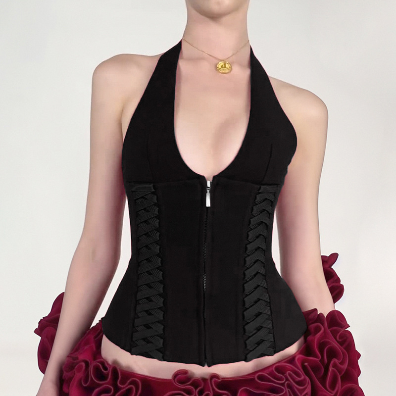Women's Waist Trimming Lace Up Body Shaping Strap Halterneck Vest