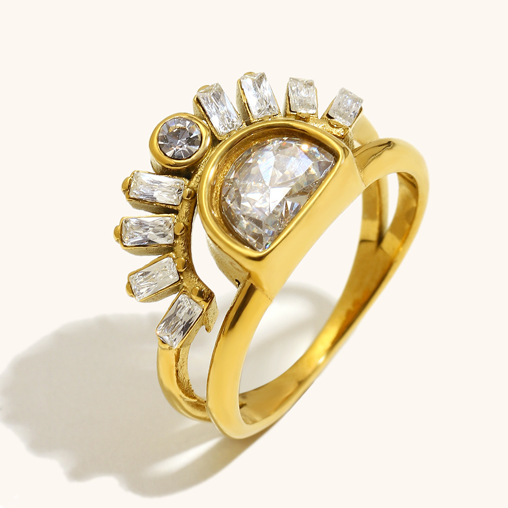 Retro Stainless Steel Sun Double-Ring For Women