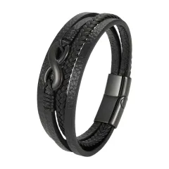 Digital 8 Multi-layer Leather Bracelet Men's Bracelet Leather Rope - Black - View 1