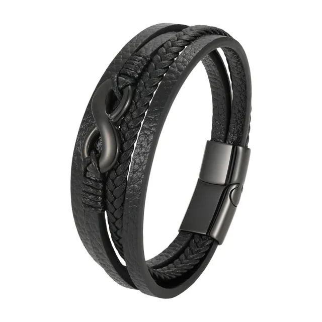 Digital 8 Multi layer Leather Bracelet Men's Bracelet Leather Rope Black - Shop at LoveMi