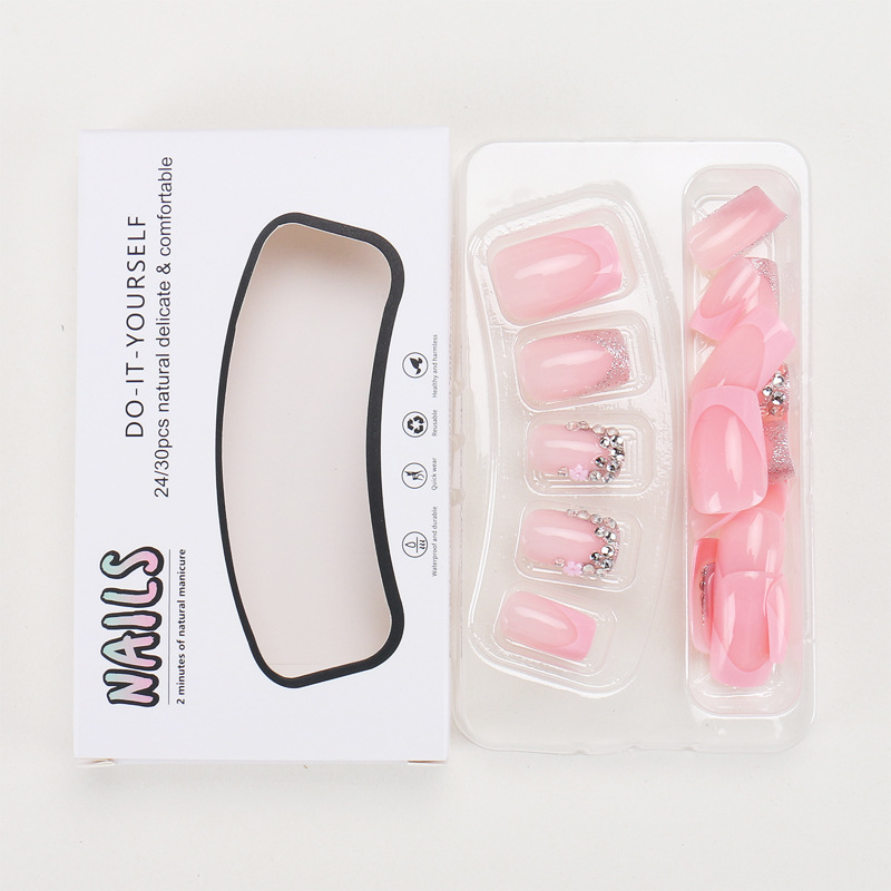 French Polka-Dot Rhinestone Artificial Nails 24-piece Set Of Finished Nail Tips For A Chic Elegant Look