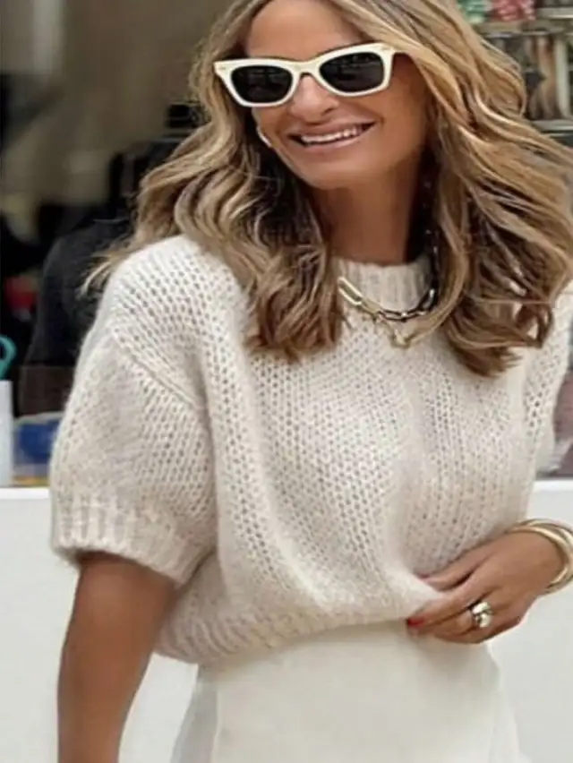 French Style Elegant Short Sleeve Sweater Apricot - Shop at LoveMi