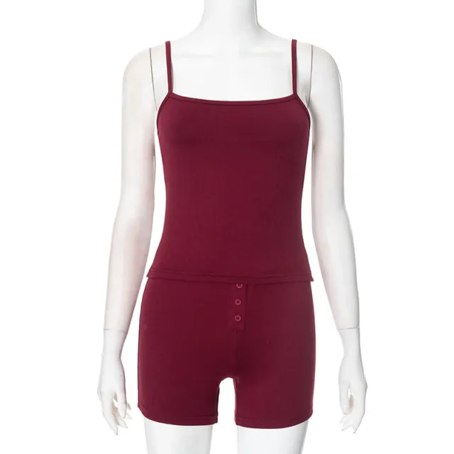 Sleeveless Backless Sexy Suspender Shorts Suit Red - Shop at LoveMi
