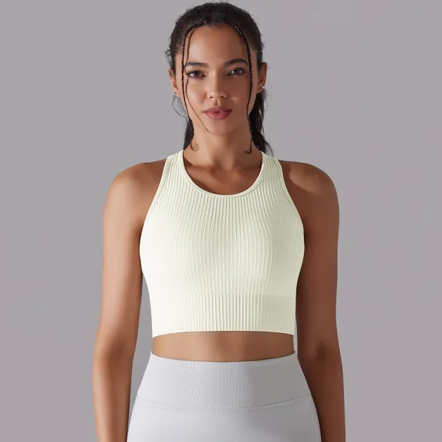 Seamless Knitted Solid Color I shaped Beauty Back Yoga Vest Milky White - Shop at LoveMi
