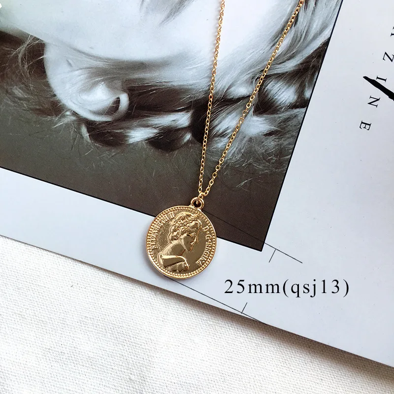 Title 8, Simple Vintage Carved Coin Pendant Necklace