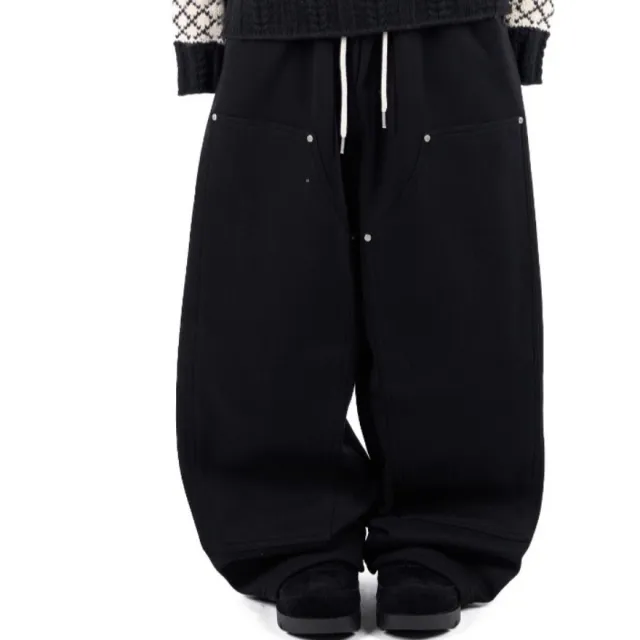 Street Retro Unisex Style Loose Wide leg Pants Black - Shop at LoveMi