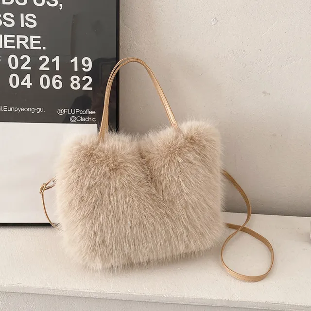 Furry Portable And Fashion Pearl Crossbody Bag Khaki - Shop at LoveMi