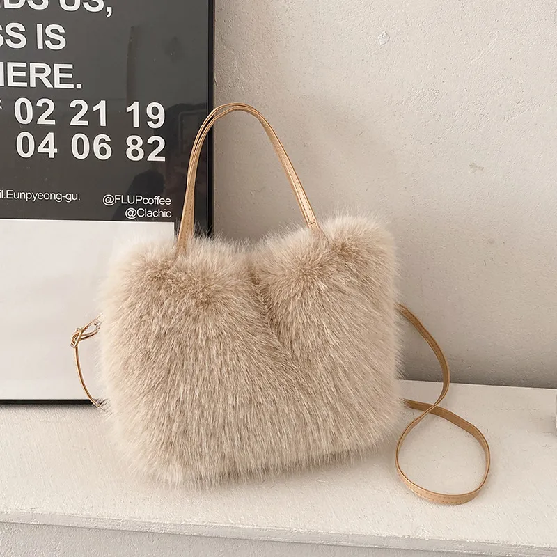 Furry Portable And Fashion Pearl Crossbody Bag - Khaki