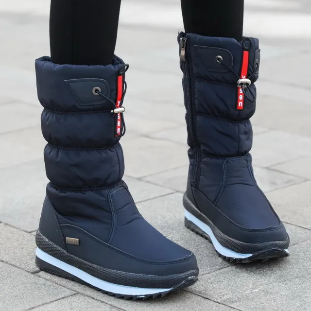 Winter New Plus Velvet Thick Cotton Shoes Thermal Middle Tube Waterproof Non slip Boots Blue - Shop at LoveMi