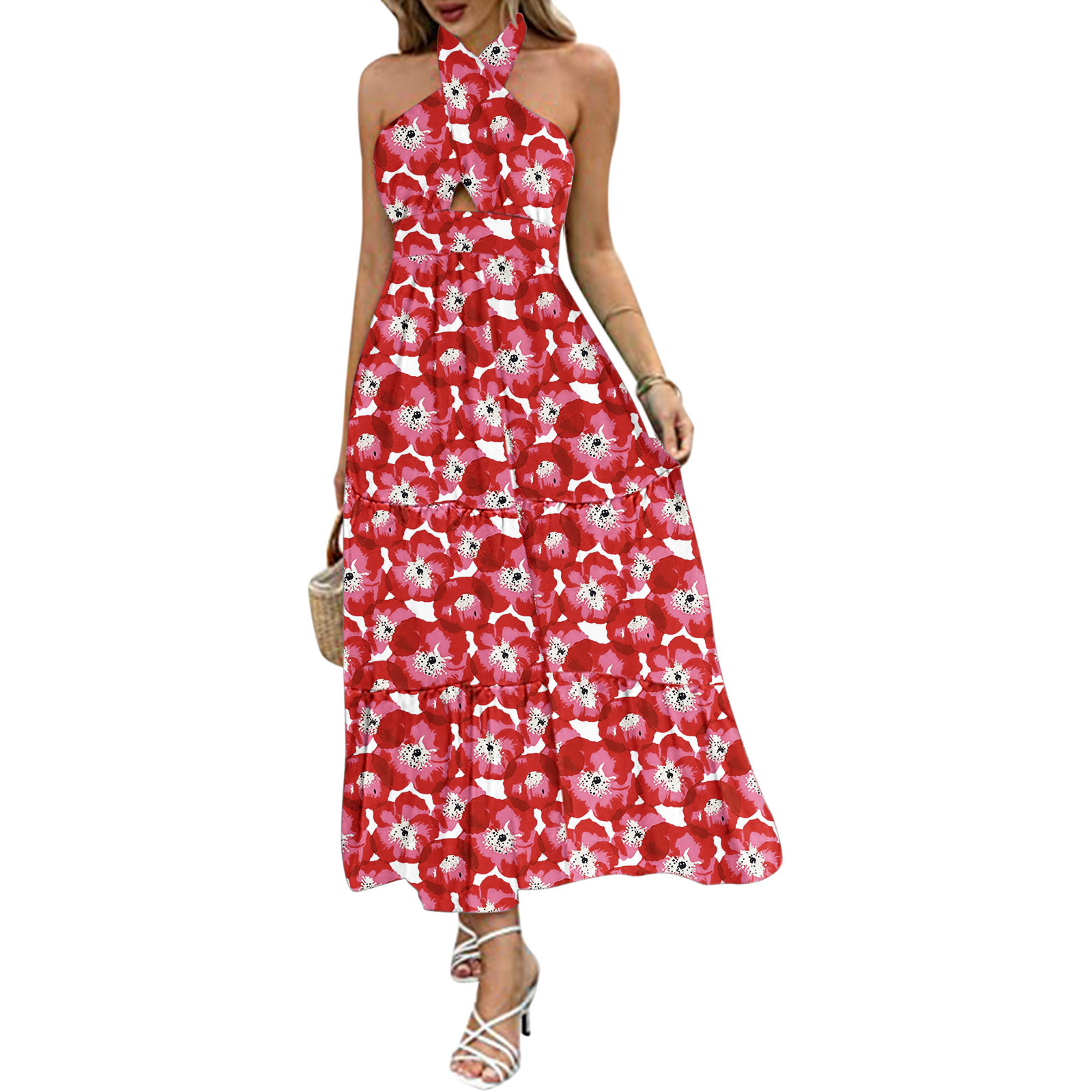 Sense Backless Halter Strap Printing Dress