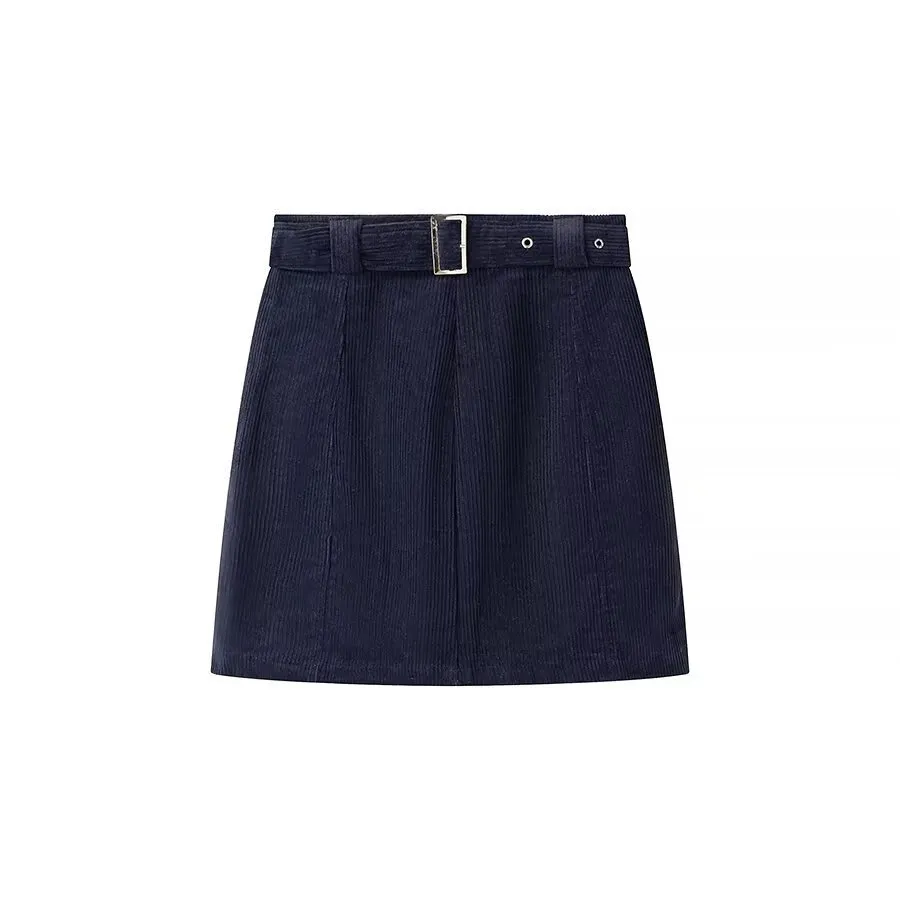Women's Street Fashion A-line Corduroy Skirt - Blue