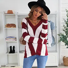 Casual V-neck Loose Sweater Women - Lc272144 Red - View 1