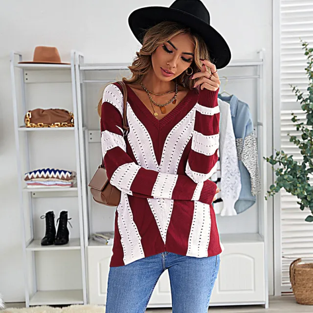 Casual V neck Loose Sweater Women Lc272144 Red - Shop at LoveMi