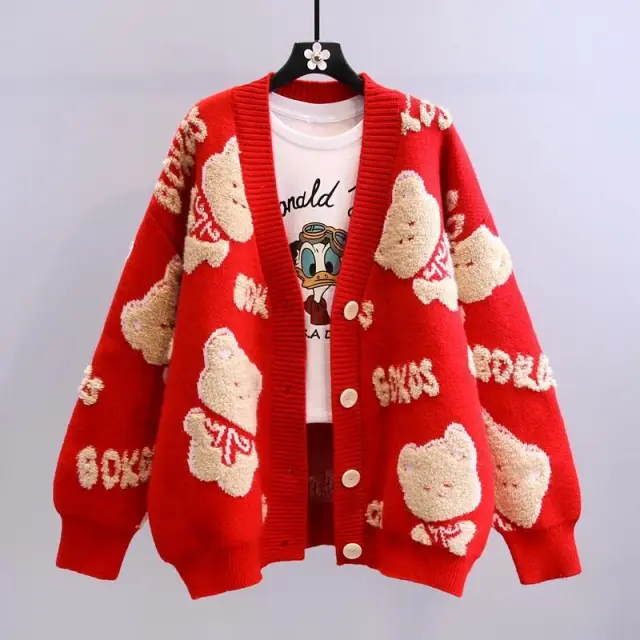 Outerwear Knitted Cardigan Sweater Coat Red - Shop at LoveMi